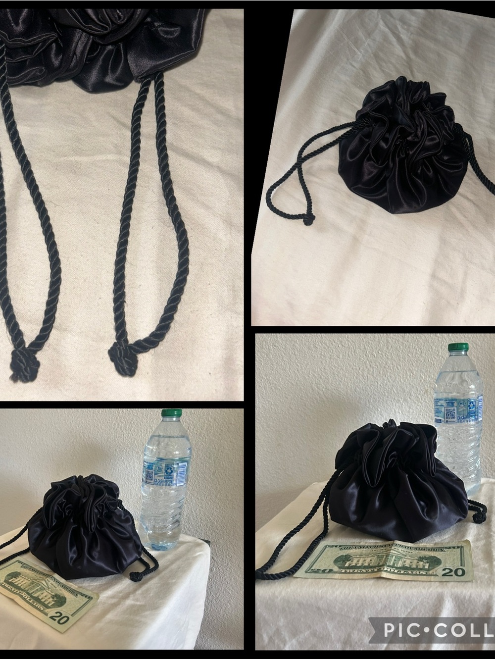 Black Satin Evening Drawstring Pouch W/ Two Elegant Evening Gloves - Picture 10 of 15